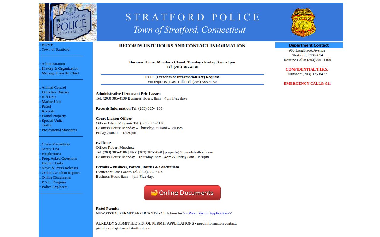 Stratford Police arrest records unit contact and mugshot request information