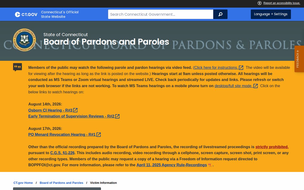 Connecticut VINE custody alerts for a Stratford County booking