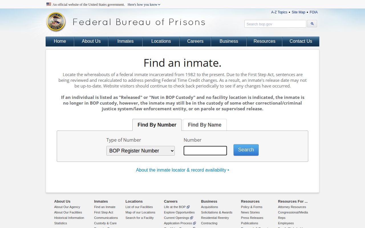 Federal inmate record locator for Stratford County custody research