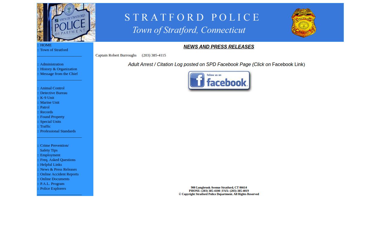Official Stratford County adult arrest and citation log channel