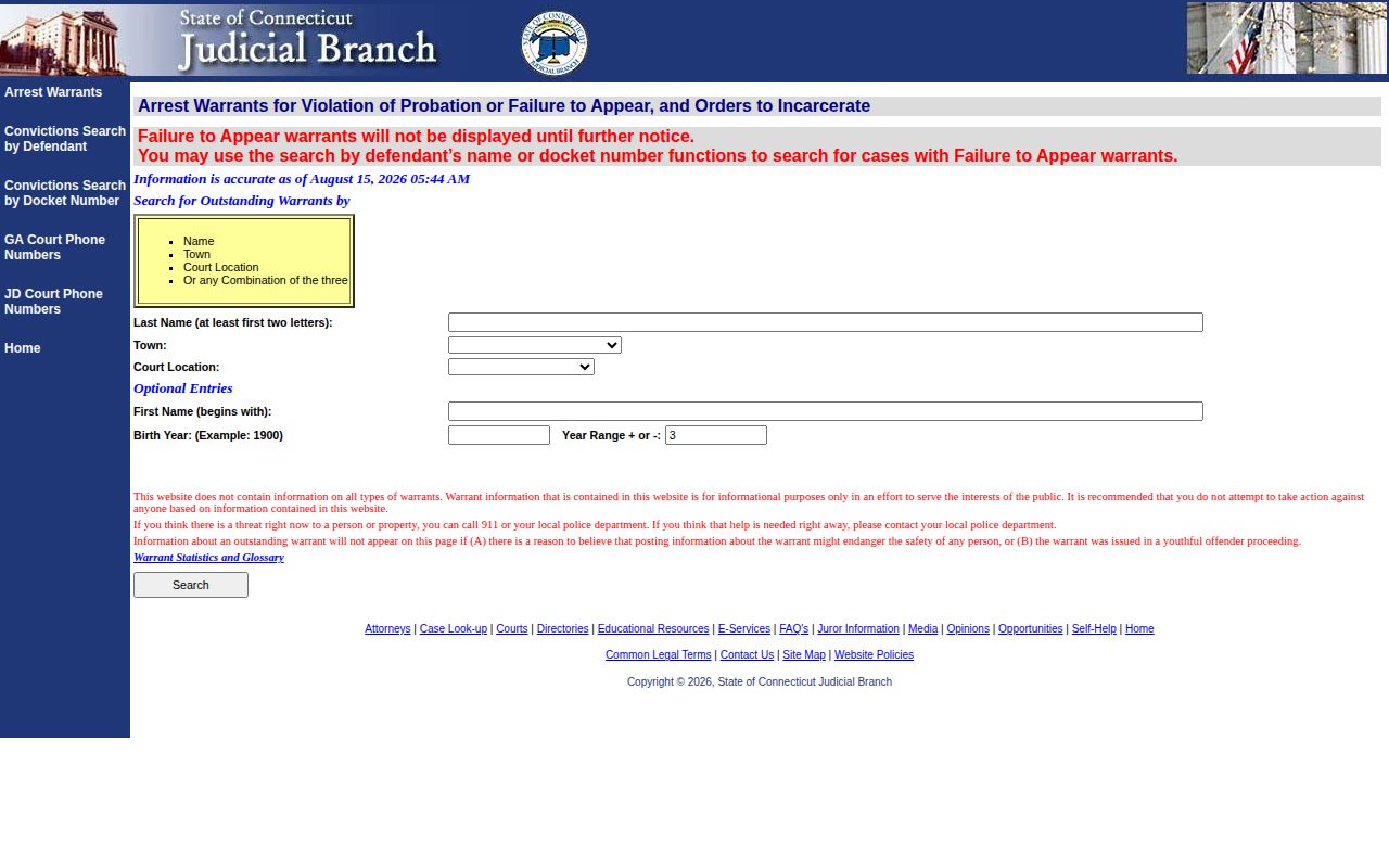 Stratford violation of probation warrant search form record